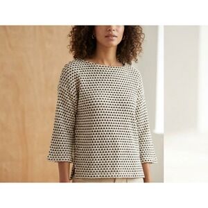 Bogner Virgin Wool Checkered Boat Neck Sweater Side Zip Tan Black Cream Sz 8